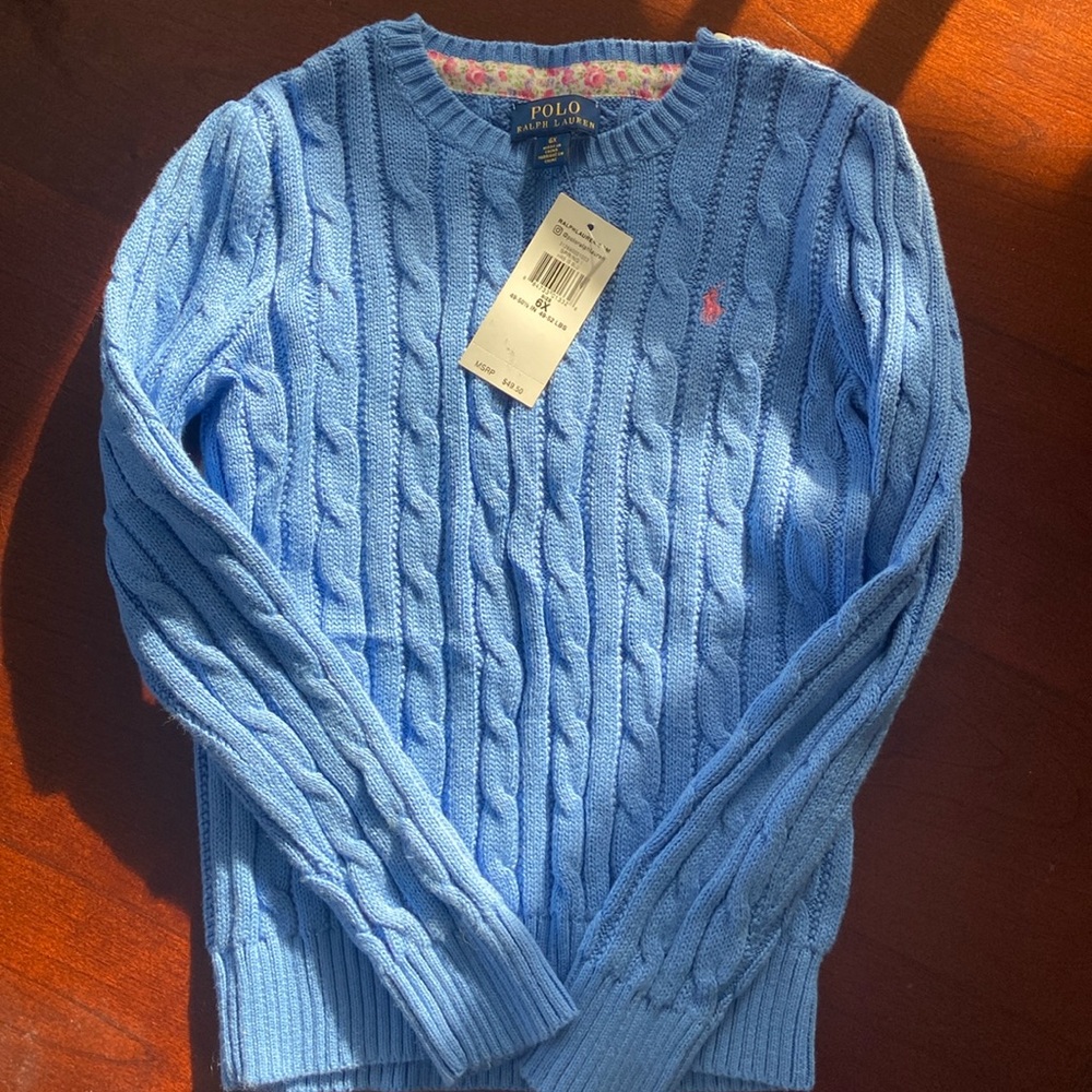 Girls Polo blue ribbed sweater NWT